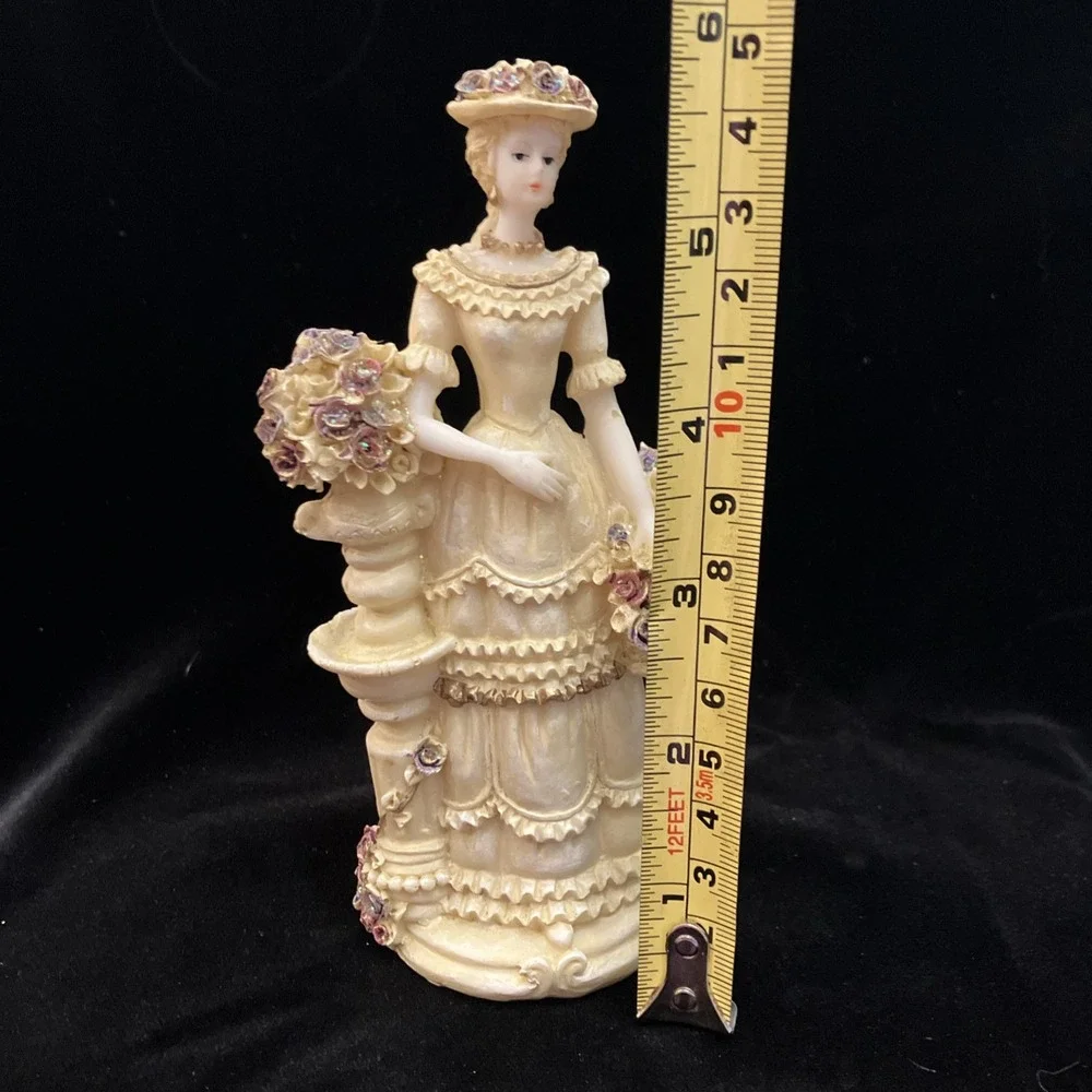 Vintage Victorian Woman w/ Basket of Shimmery Flowers Colonial Lady Figurine